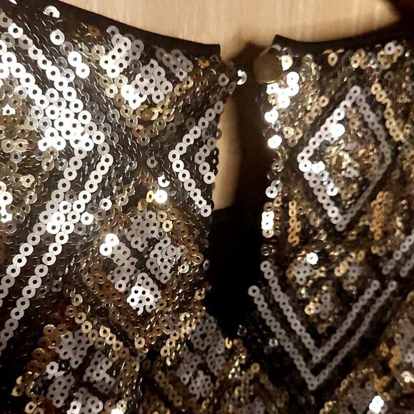 Forever 21 Gold Black Silver Sequin Cropped Short Sleeve Top Large - Picture 5 of 8